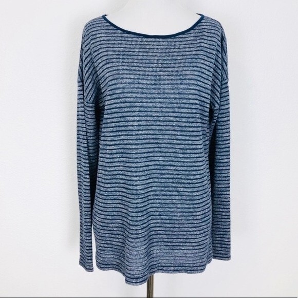 Lou & Grey Navy Striped Lightweight Waffle Knit Pullover in Size Medium - Picture 1 of 6